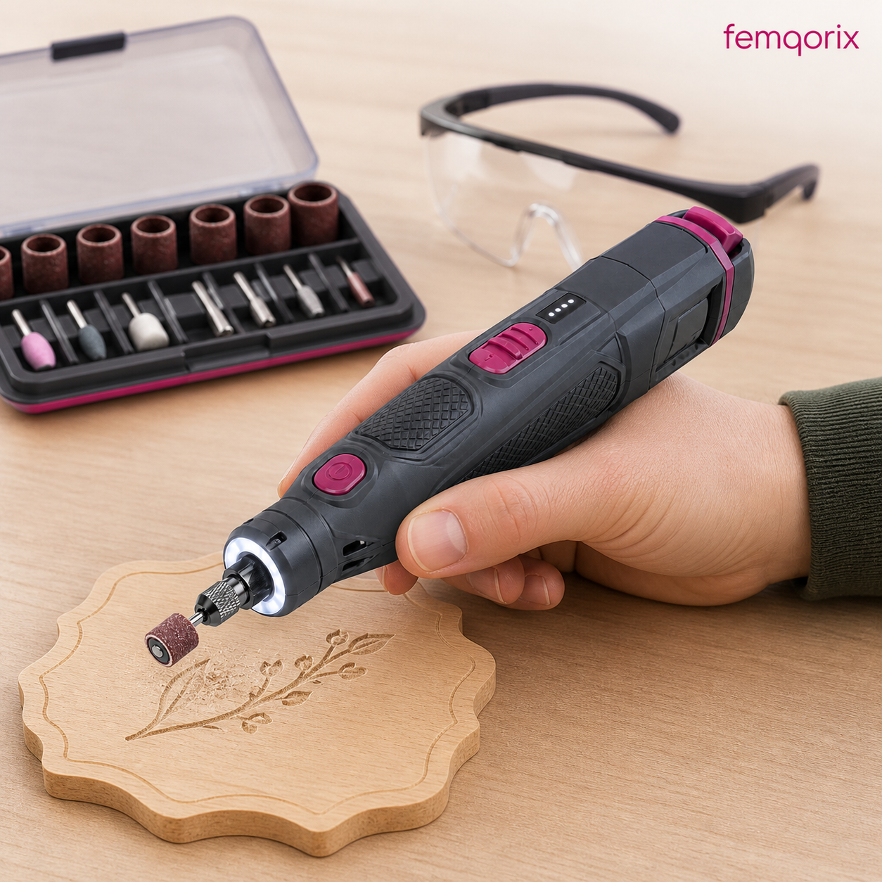 FEMQORIX 8V Cordless Rotary Tool Kit – Variable-Speed Grinder with 80 Accessories
